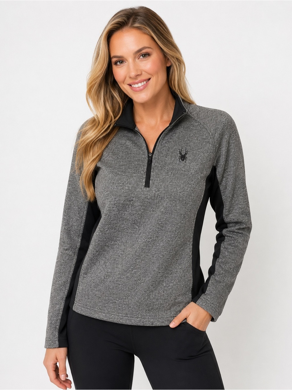 Spyder Women’s XL Gray Black Quarter Zip Pullover Sweater Athletic Top
